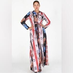 Chic Long Sleeve Maxi Dress in Pink, Blue, and Black